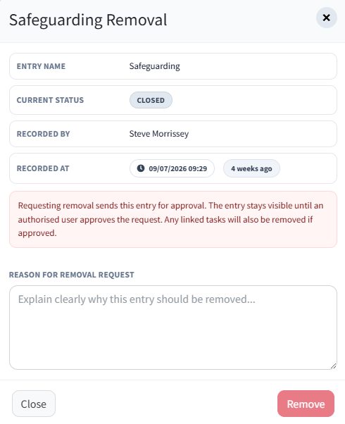reason to remove